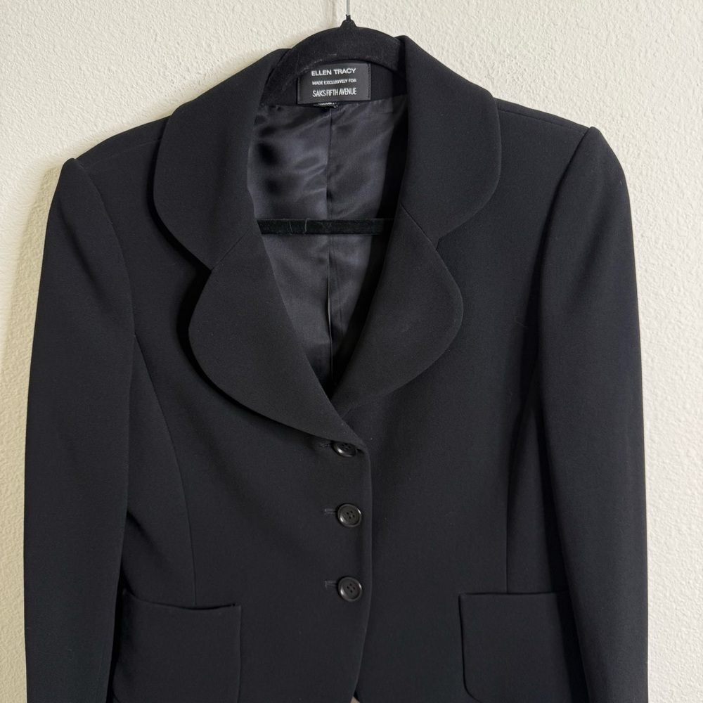 Ellen Tracy Long Sleeve Split Cuff Button Down Blazer Black Size 6 PTP: 19” - Picture 16 of 16